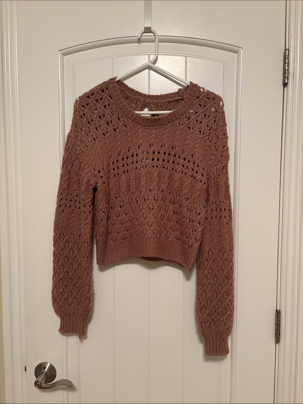 saltwater LUXE Cropped Open-Knit Sweater in Mauve
